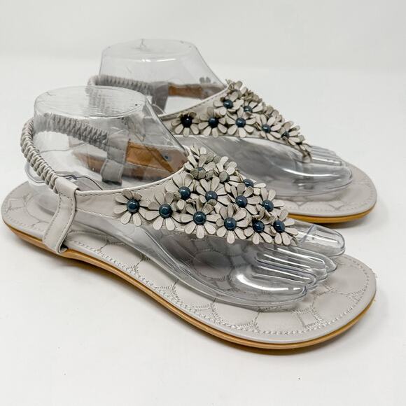 Siketu Gray Floral Beaded Embellished  Slingback Thong Sandals, EUC, Size 8 - Picture 7 of 10